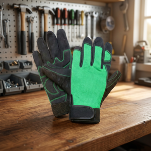 Guantes de Trabajo de Cuero Antideslizantes, Color Verde y Negro, con Puño Elástico, Guantes de Seguridad de Uso General, Resistentes a la Abrasión, Libres de Látex - Product Image 3