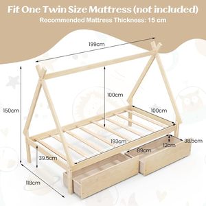 <span class=keywords><strong>Lit</strong></span> superposé avec 2 tiroirs de rangement, structure en bois en forme de tente, plateforme triangulaire, <span class=keywords><strong>lit</strong></span> bas <span class=keywords><strong>Montessori</strong></span>, pas besoin de sommier, tipi - Product Image 5