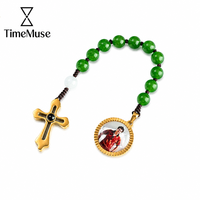 Bracelet de prière de poche en perles de jade avec pendentif croix, icône en nacre peinte à la main, perles de prière religieuses dorées, cadeaux catholiques