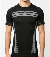 T-shirt de sport pour homme, coupe ajustée, compression musculaire, séchage rapide, 95% polyester, 5% élasthanne, 190-240 GSM, logo personnalisé OEM.