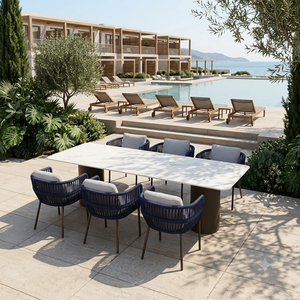 Wetterbeständiges Aluminium Outdoor-Esszimmer-Set mit Seilgeflecht-Armlehnstühlen, OEM Maßgefertigte Hotel-Terrassenmöbel ZYC0065, Moderne Outdoor-Esszimmergarnitur - Product Image 1