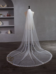 क्वीन्सटाउन उच्च गुणवत्ता वाली कढ़ाई आईलाइनर एज लंबी ट्रेन ब्राइडल घूंघट सरल सुरुचिपूर्ण एक परत वाली दुल्हन शादी का घूंघट - Product Image 6
