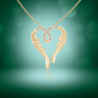 Pendentif en forme de cœur avec ailes d'ange dorées et diamant cultivé en laboratoire, bijoux romantiques pour femmes, or 10K 14K 18K, argent 925 935