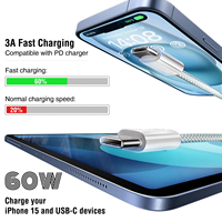 Chargeur USB-C à USB-C tressé en usine pour téléphones mobiles 60W câble type-c à type-c pour iPhone 15 16 transfert de données pour tablette