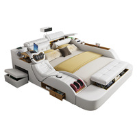 Cadre en bois minimaliste moderne Lit de massage en cuir Lit Tatami multifonctionnel avec rangement Grand projecteur double Export