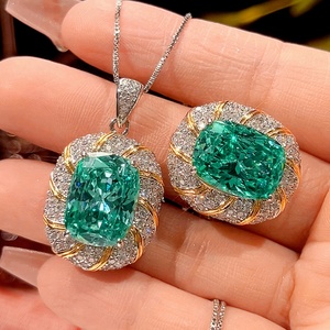 Fashion Eco-friendly Copper Gold Plated 12*16mm Green Zircon Pendant Ring Jewelry for Women High Quality Set for Elegance - Product Image 3