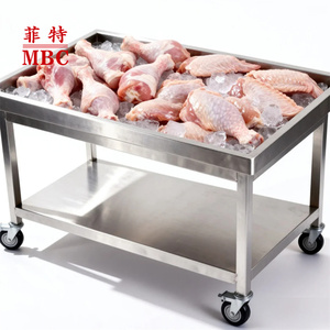 Mbc thép không gỉ hiển thị nền tảng với bánh xe siêu thị thực phẩm Cá Tôm hiển thị tủ hiển thị đứng nền tảng hoạt động - Product Image 1