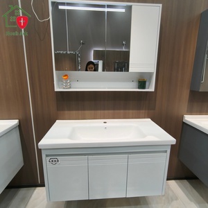 Nouvelle armoire de salle de bain blanche avec miroir en nid d'abeille, plateforme d'exposition non obstruée, lavabo blanc - Product Image 5