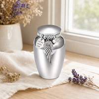 Urne funéraire miniature de luxe moderne pour animaux de compagnie, avec breloque en cristal Aile d'ange, couvercle à vis en alliage d'aluminium, pour cendres d'animaux, fournisseur en gros