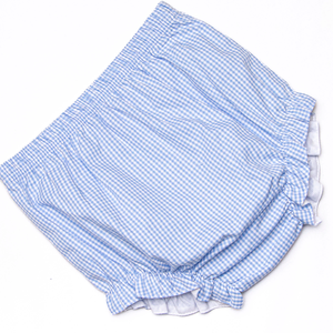 Personnalisé retour à l'école bleu vichy Seersucker bébé vêtements ensembles filles poupée collier pomme Applique coton fille bambin tenues - Product Image 4