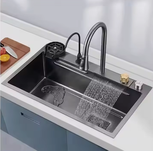All-in-One tiktok xu hướng thép không gỉ Bồn Rửa Nhà Bếp đơn vuông thủ công kéo xuống thác nước dễ dàng cài đặt cống - Product Image 1