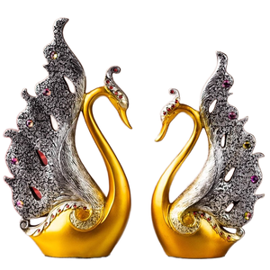 Elegantes Figuras de Resina de Pareja de Cisnes, Dorado y Blanco, Decoración Romántica para el Hogar - Product Image 1