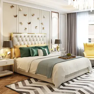 Modern latest fashional single double Upholstered leather luxury king size turkey mattress bed sets