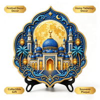 Assiette décorative personnalisée en résine avec impression UV, motif mosquée islamique, croissant de lune et étoile, cadeau de bureau avec support, OEM en gros