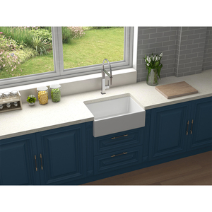 <span class=keywords><strong>Lavello</strong></span> da <span class=keywords><strong>cucina</strong></span> quadrato in ceramica fatto a mano da 23,42 pollici, a vasca singola, con foro singolo, da incasso sotto piano, semi-incasso, bianco/nero, facile da pulire - Product Image 2