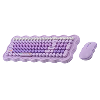 Clavier sans fil 98 touches 2.4G avec touches personnalisées mignonnes à bord ondulé violet, souris sans fil 4D, étanche, ergonomique pour le bureau