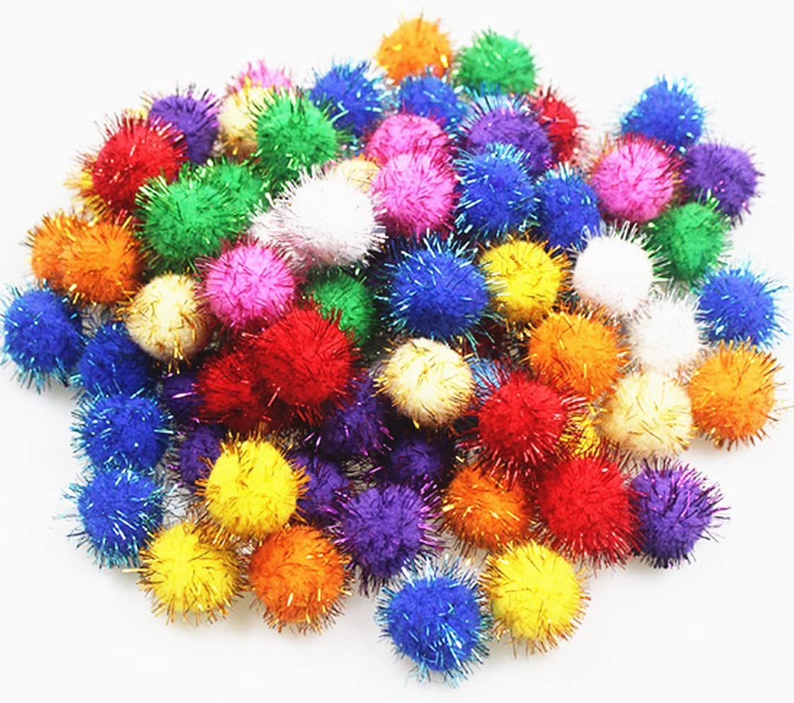 Pompons artesanais bolas brilhantes brilhantes, cores variadas de 1.5 polegadas