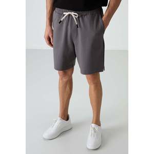 Shorts pour hommes en coton gris foncé, épais, doux, texturés, coupe confortable, basiques - 81274 - Gris foncé - Product Image 1