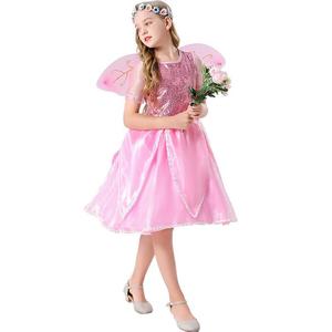 Disfraz de hada rosa para niñas con alas, vestido de satén con corte en A para fiesta de cosplay de Halloween - Product Image 5
