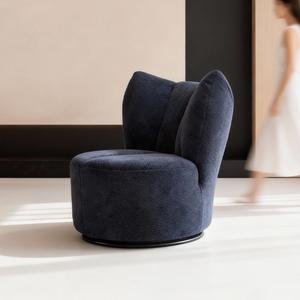 Modern Minimalist <b>Swivel</b> Lounge Chair Dark Blue Fabric Recliner Chair For Living Room Balcony Relaxation - Product Image 1