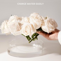 Grands vases à fleurs en acrylique transparent avec 21 trous, vase rond court pour centre de table, décoration de mariage, anniversaire, décoration de la maison