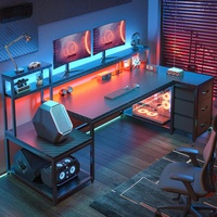 AJUNION Extra Grote 71 inch L-vormige computerbureau van carbon fiber met 3 laden en stopcontact