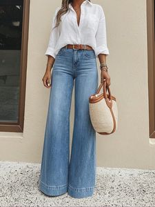 Jeans a Gamba Larga Vintage Lavato Primavera Estate 2026 per <span class=keywords><strong>Donna</strong></span>, <span class=keywords><strong>Pantaloni</strong></span> Larghi a Vita Alta, Denim Baggy Snellente e Allungante - Product Image 6