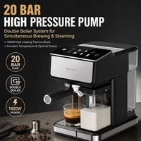 Machine à expresso à chauffage instantané à double chaudière, 20 bars, 1400W, pour usage commercial et domestique, avec réservoir à lait de 750 ml