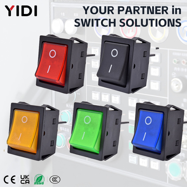 KCD4 Rocker Switch ON-OFF 2 Position Black No Light Red Green Blue Yellow Lamp Boat Shaped Switches 4 Solder Pin 20A 30A 250VAC