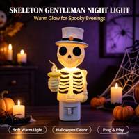 Veilleuse à brancher Halloween Gentleman Skeleton, Lampe murale veilleuse en forme de chapeau haut et de crâne, Décoration d'Halloween effrayante, Cadeau, Lumières de chambre