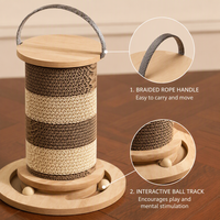 Griffoir pour chat en carton ondulé en forme de lanterne ronde avec base en bois et jouet à bille, 2 tailles, personnalisable OEM/ODM