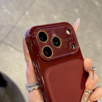 Étui de luxe en cuir lychee avec grande fenêtre en cristal pour iPhone 17 16 15 14 13 Pro Max, coque antichoc blindée