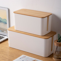 Boîte d'organisation de câble de style couvercle en bambou empilable blanc de 3 tailles pour bureau à domicile