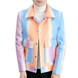 Autumn and winter woolen jacket Rainbow jacket Men's Korean fashion slim handsome personality lapel short woolen coat