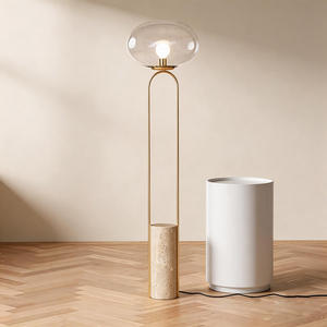 Lampe de sol moderne en <span class=keywords><strong>travertin</strong></span> avec globe en verre |   Lampe sur pied minimaliste pour salon - Product Image 1