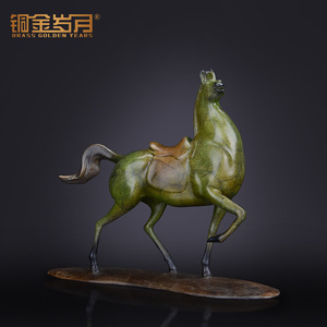 Sculpture de cheval de la dynastie Tang en cuivre, ornement animalier fait à la main en cuivre pour la décoration de la maison, cadeau de pendaison de crémaillère - Product Image 2