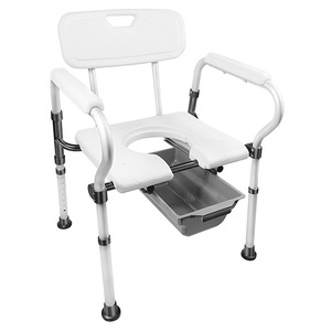 Aluminum Alloy <b>Commode</b> <b>Chair</b> With Toilet Bowl For Elderly Shower Stool Foldable Silver White - Product Image 2
