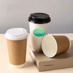 Gobelets en papier kraft à double paroi imprimés avec logo personnalisé, matériau écologique pour café chaud et boissons froides à emporter - Product Image 1