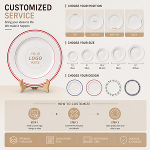 Assiettes à dîner en porcelaine de <span class=keywords><strong>style</strong></span> européen avec logo personnalisé, vente en gros, ensembles d'assiettes en céramique, bord rouge, <span class=keywords><strong>style</strong></span> <span class=keywords><strong>bistrot</strong></span>, pour restaurants et hôtels - Product Image 6