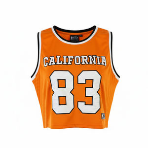 Camiseta de Baloncesto Vintage California 83 con Logotipo Personalizado OEM/ODM, Color Naranja con Bloques de Color, Top Deportivo Clásico para el Día del Partido, Unisex - Product Image 5
