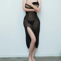 Lingerie sexy en spandex fin pour femmes à petite poitrine, nuisette uniforme transparente et séduisante, style Cheongsam, avec bretelles et jupe moulante, ODM