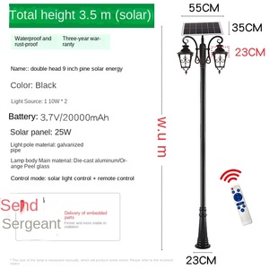 Lampadaire de jardin extérieur en fer avec abat-jour en verre LED 2700K IP66 Ampoule A19 non amovible AC 220V Alimenté par énergie solaire avec détecteur de mouvement et variateur d'intensité - Product Image 5