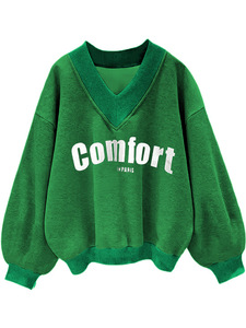 Sudadera Bordada de Cuello V de Gran Gramaje en Algodón y Poliéster con Forro Polar y Logo de Letra Personalizado de Talla Grande Ropa de Invierno <span class=keywords><strong>para</strong></span> <span class=keywords><strong>Mujer</strong></span> - Product Image 4
