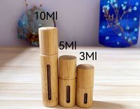 Mini flacons à bille en verre de 3 ml et 5 ml avec bouchon en bambou, différents matériaux, billes en acier pour le soin de la peau en roll-on