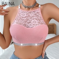 Lady Vest Bra Ribbed Seamless Shiny Heart Ring Floral Sxey Débardeur en dentelle pour femmes Bras