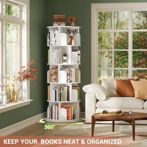5 tầng hiển thị 360 quay gỗ góc kệ sách trắng rắn gỗ xoay thư viện kệ sách - Product Image 3