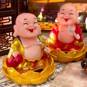 Décoration de voiture de bouddha Maitreya de siège de lotus à éclairage solaire avec figure hochant la tête et ventilateur à bascule - Product Image 4