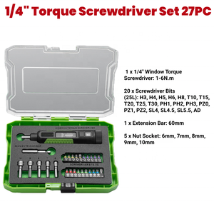 Jeu de tournevis dynamométriques pour fenêtres, 27 pièces, mini, à forte force magnétique, antidérapants, haute performance, 1/4 " 1-6 N.M & 8.85-53.10 In.lb - Product Image 2