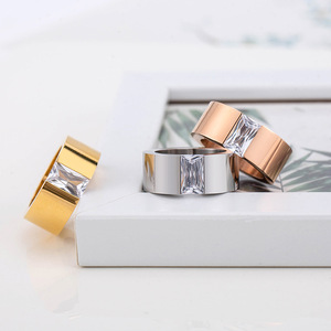 Diamond <b>Rings</b> <b>Titanium</b> Steel Princess Cut Geometric Banquet Jewelry Men's <b>Ring</b> 18K Gold Plated XYR0036 - Product Image 3