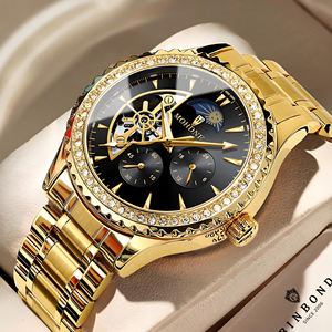 นาฬิกาข้อมือผู้ชายคุณภาพสูง สายสแตนเลสหรูหรา กันน้ำ 30 เมตร พร้อมพรายน้ำ ระบบกลไกอัตโนมัติ แสดงข้างขึ้นข้างแรม - Product Image 1